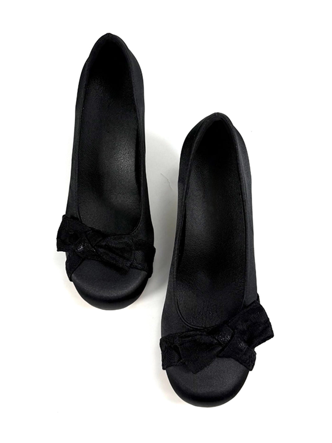 Bow-Toe Sculpted Cup-Heel Satin Pumps