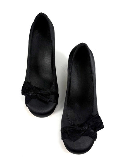 Bow-Toe Sculpted Cup-Heel Satin Pumps