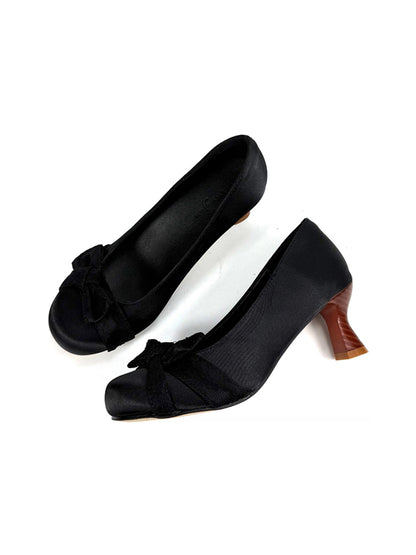 Bow-Toe Sculpted Cup-Heel Satin Pumps