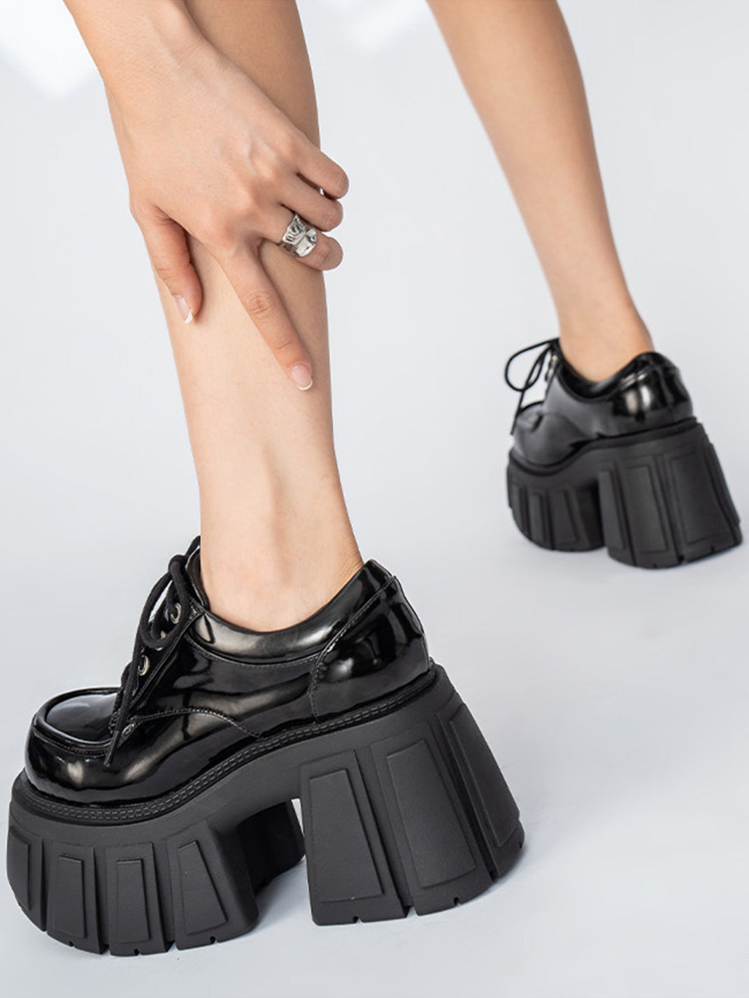 Patent Chunky Platform Derby Heels