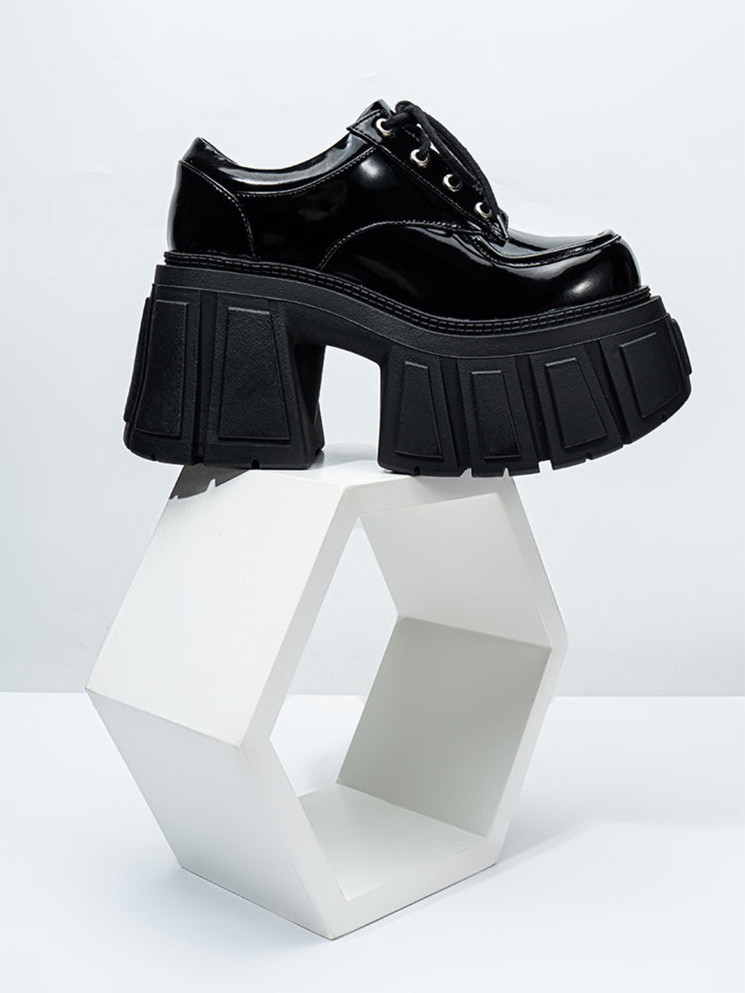 Patent Chunky Platform Derby Heels