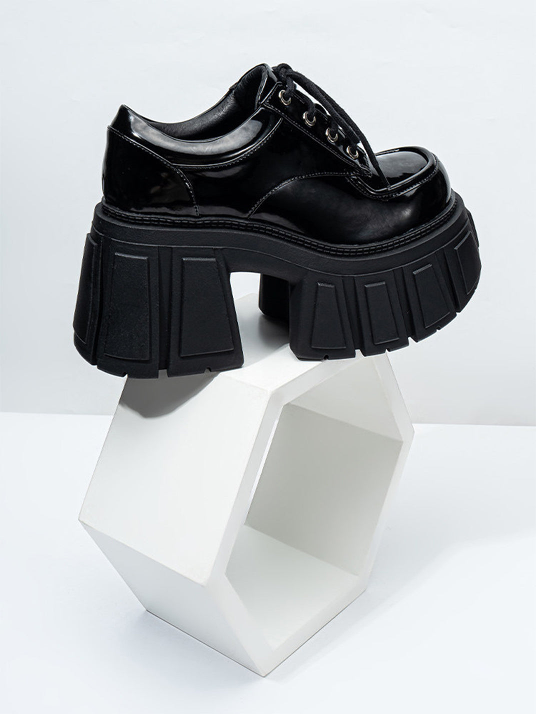 Patent Chunky Platform Derby Heels