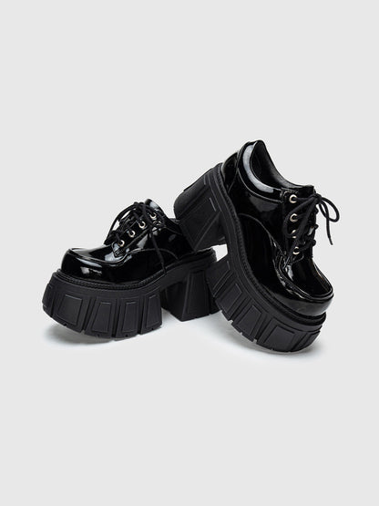 Patent Chunky Platform Derby Heels