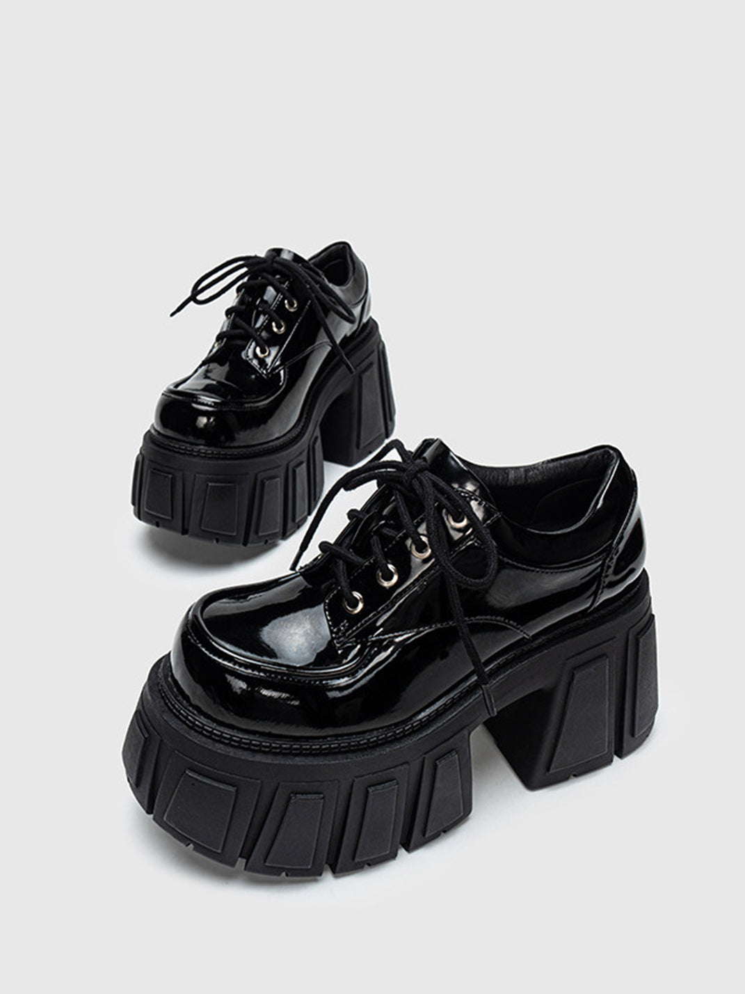 Patent Chunky Platform Derby Heels