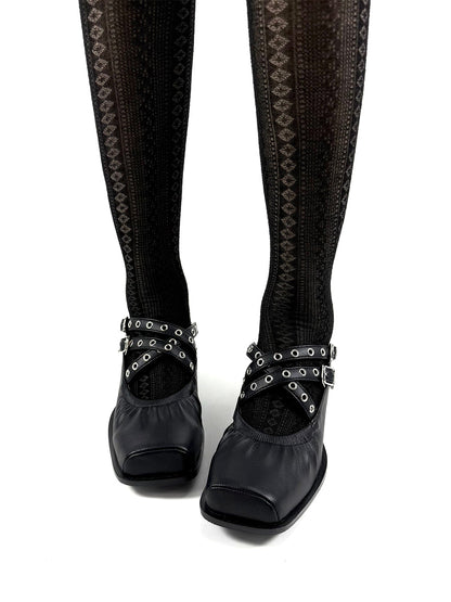 Multi-Strap Square-Toe Mary Jane Flats