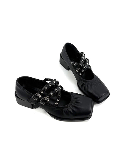 Multi-Strap Square-Toe Mary Jane Flats