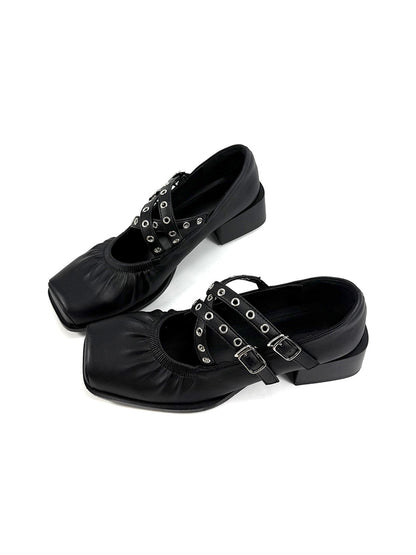 Multi-Strap Square-Toe Mary Jane Flats