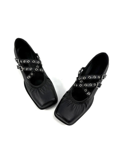 Multi-Strap Square-Toe Mary Jane Flats