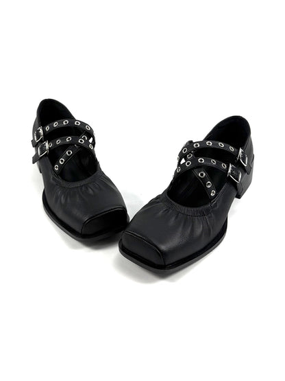 Multi-Strap Square-Toe Mary Jane Flats