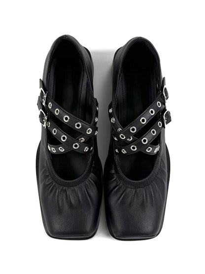 Multi-Strap Square-Toe Mary Jane Flats