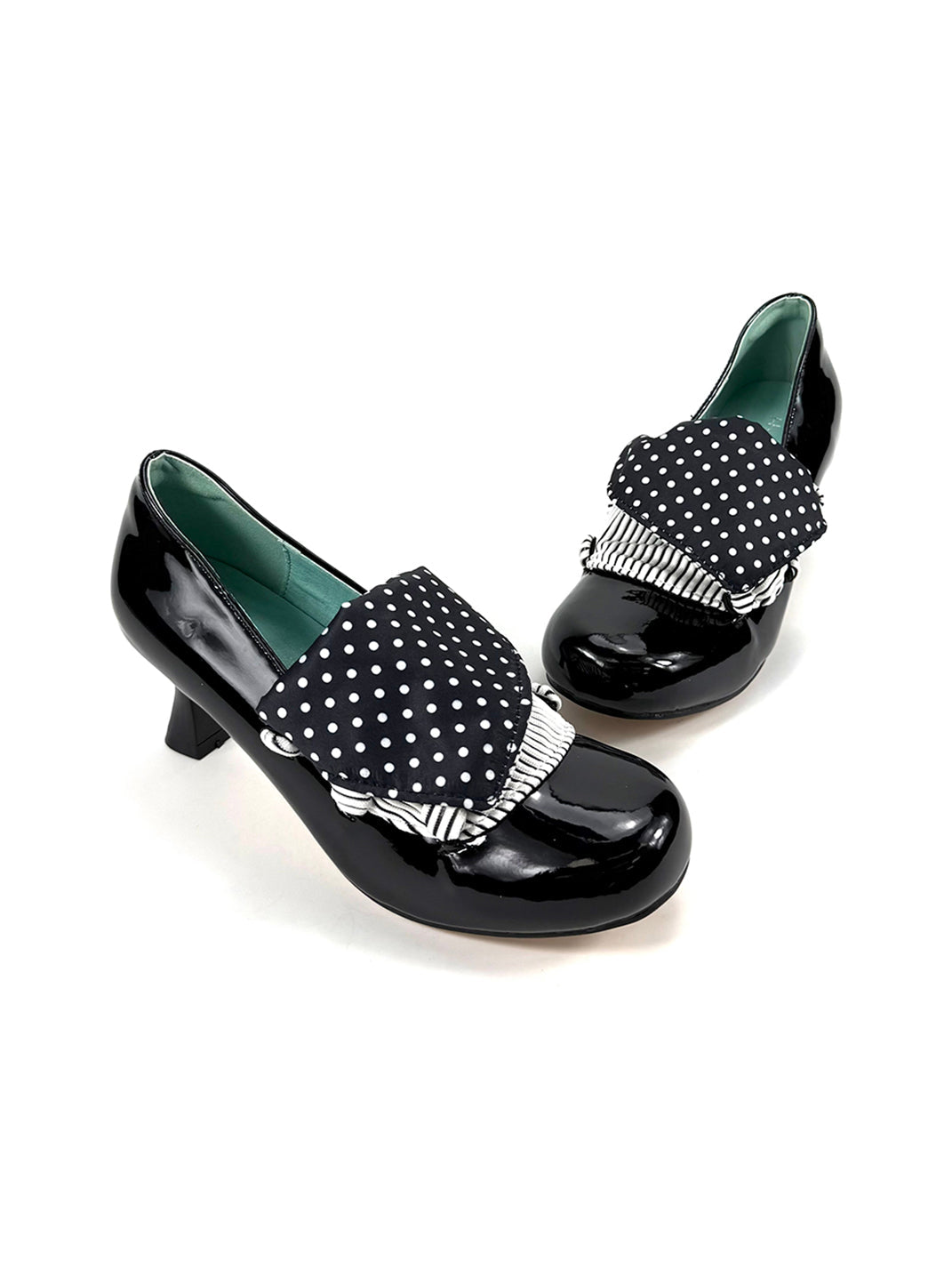 Polka-Dot Bow Patent Mid-Heel Pumps
