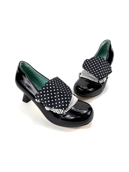 Polka-Dot Bow Patent Mid-Heel Pumps