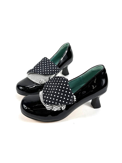 Polka-Dot Bow Patent Mid-Heel Pumps