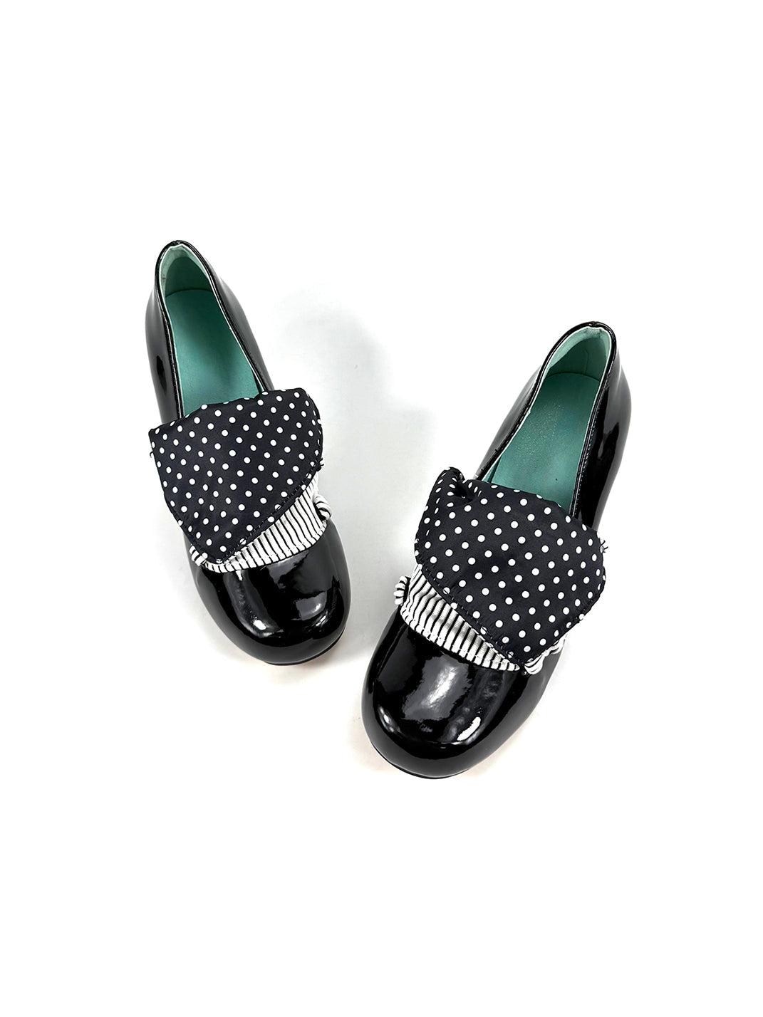 Polka-Dot Bow Patent Mid-Heel Pumps