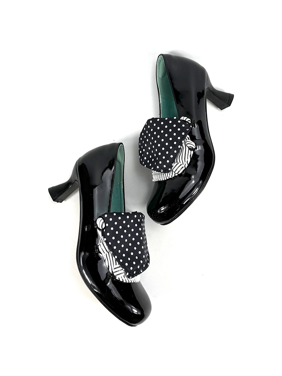 Polka-Dot Bow Patent Mid-Heel Pumps