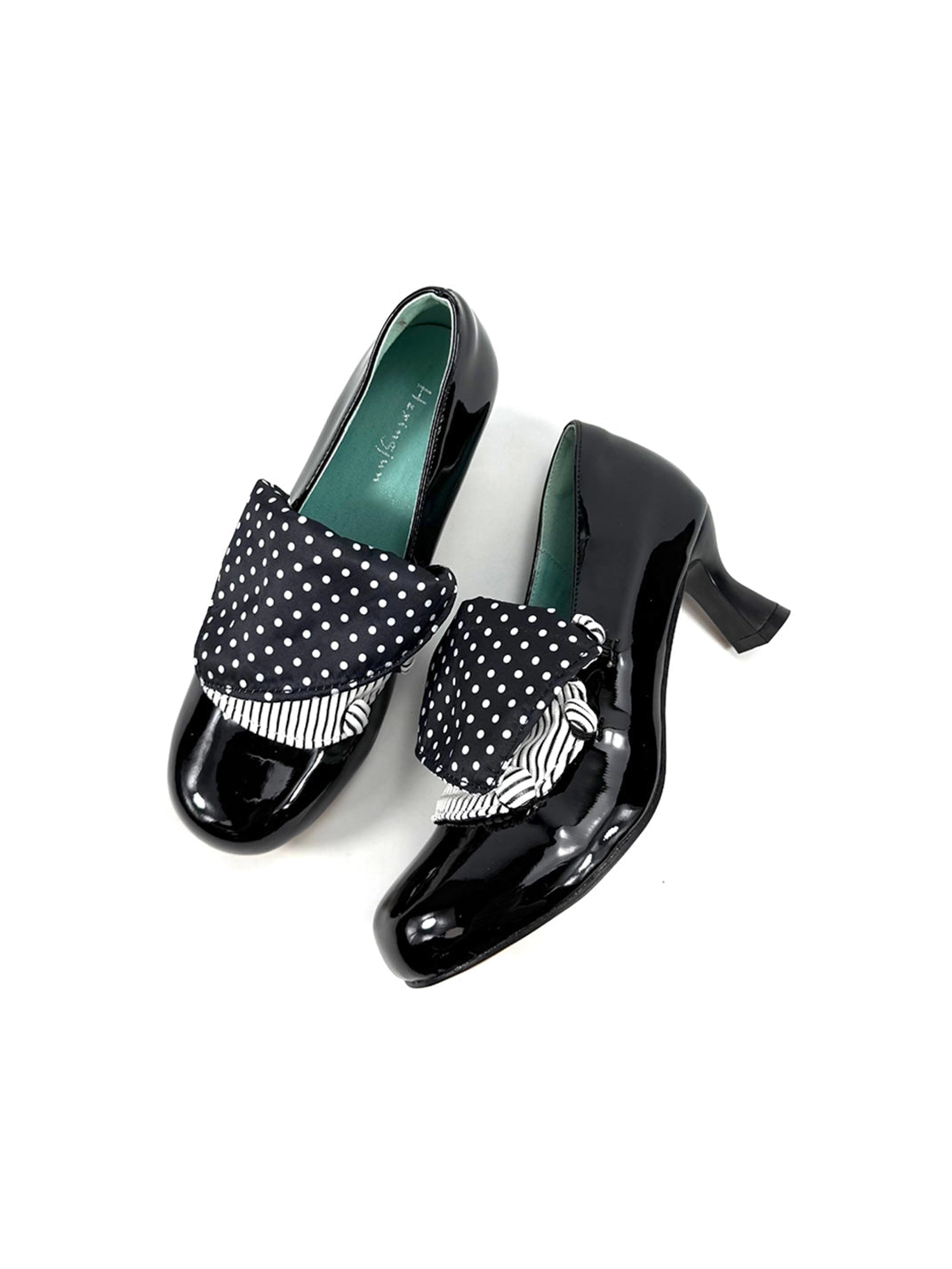 Polka-Dot Bow Patent Mid-Heel Pumps