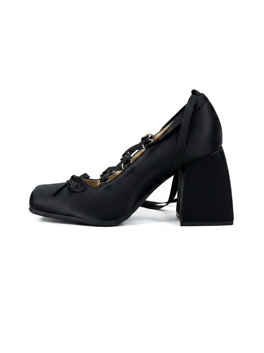 Bow-Tied Satin 9 cm Mary Jane Pumps