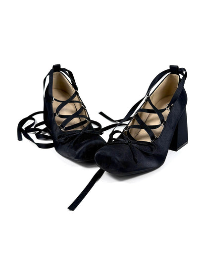 Bow-Tied Satin 9 cm Mary Jane Pumps