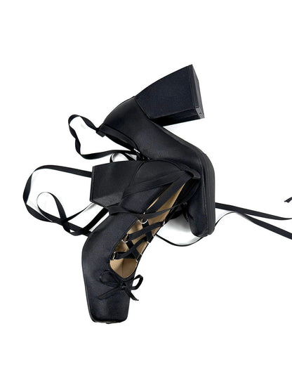 Bow-Tied Satin 9 cm Mary Jane Pumps