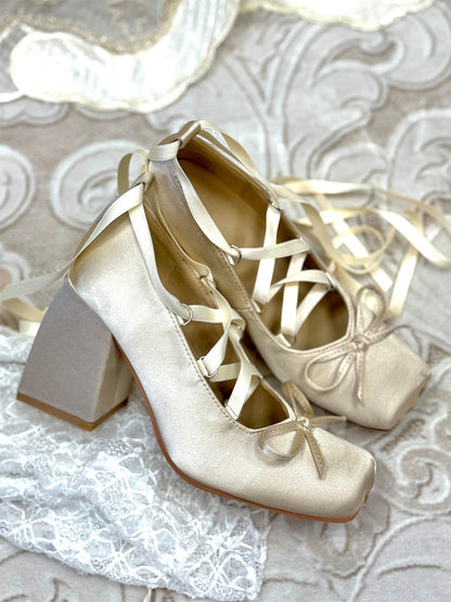 Bow-Tied Satin 9 cm Mary Jane Pumps