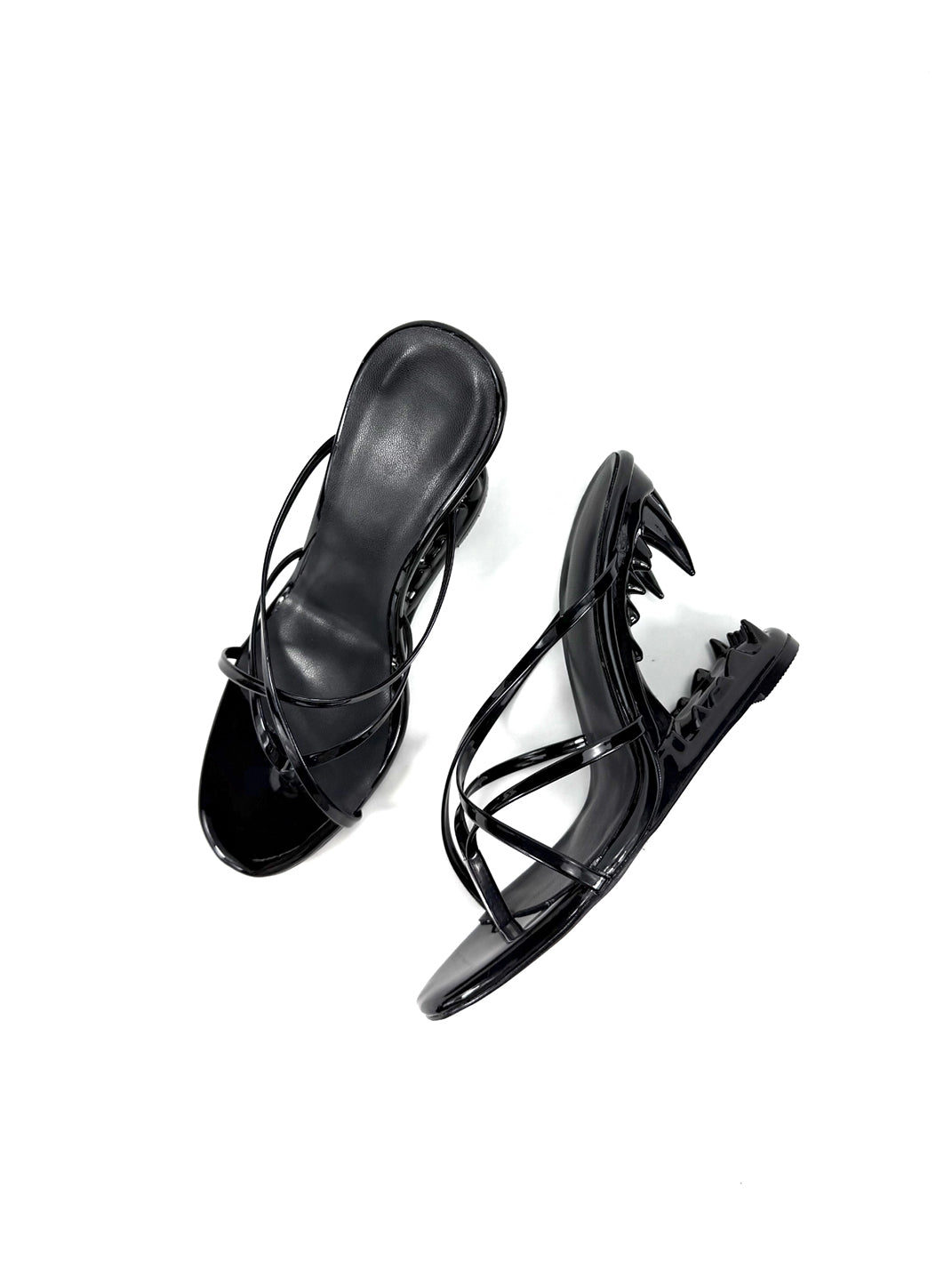 Black Sculpted-Tooth Open-Toe Mules