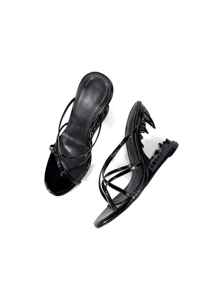 Black Sculpted-Tooth Open-Toe Mules