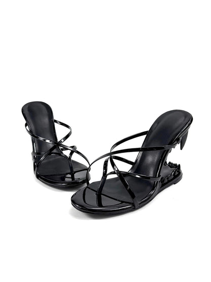 Black Sculpted-Tooth Open-Toe Mules