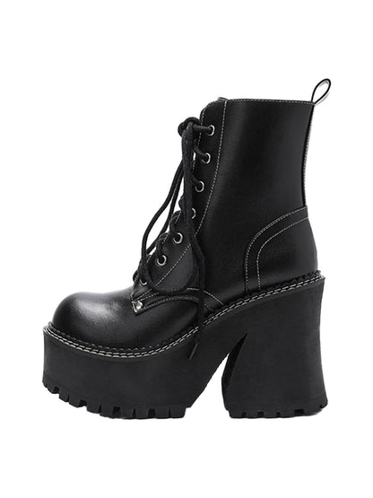 Daisy-Lace Platform Combat Ankle Boots