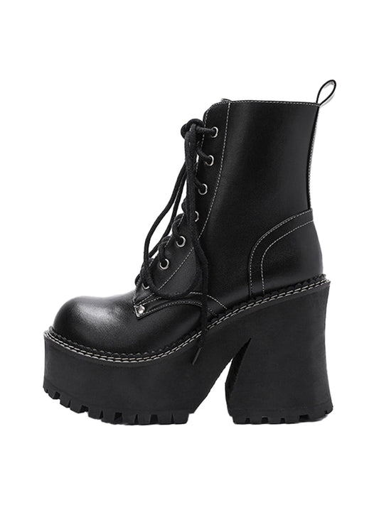 Daisy-Lace Platform Combat Ankle Boots