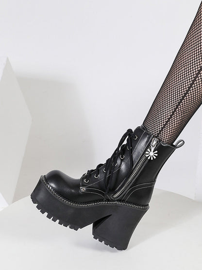 Daisy-Lace Platform Combat Ankle Boots