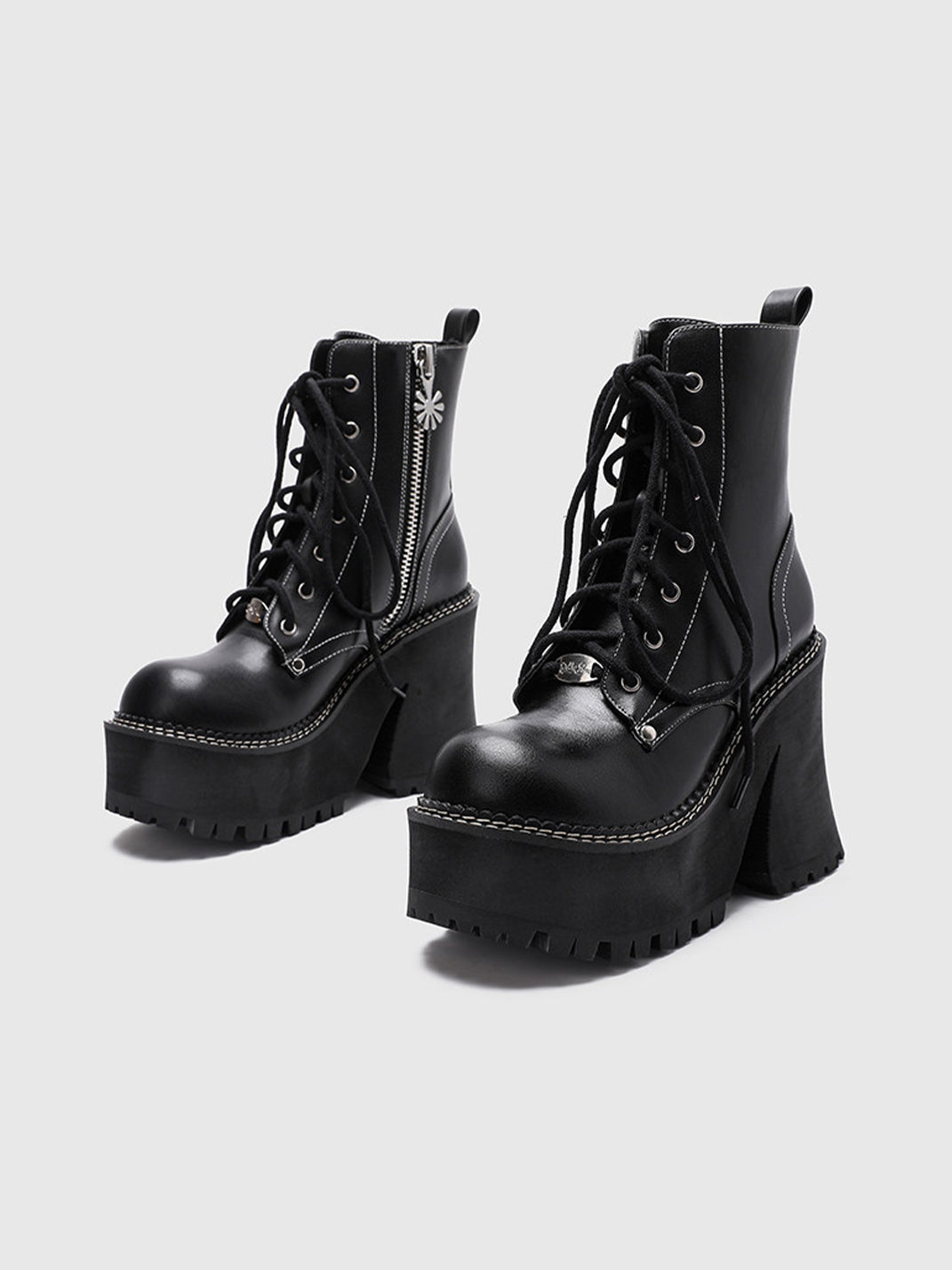 Daisy-Lace Platform Combat Ankle Boots