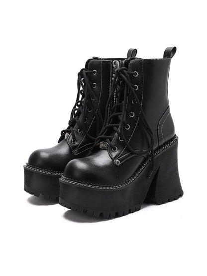 Daisy-Lace Platform Combat Ankle Boots