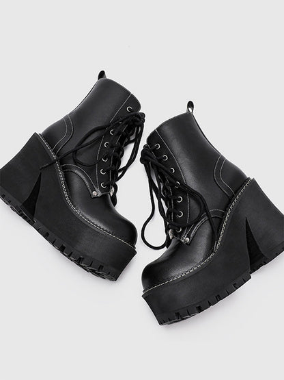 Daisy-Lace Platform Combat Ankle Boots