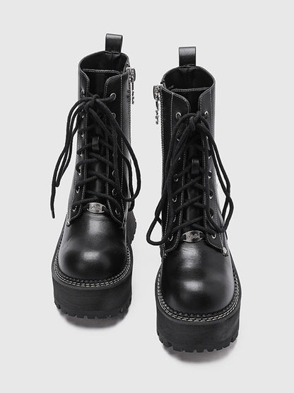 Daisy-Lace Platform Combat Ankle Boots