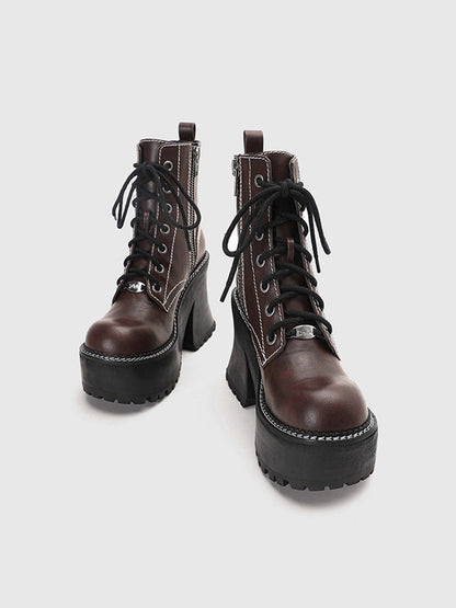 Daisy-Lace Platform Combat Ankle Boots