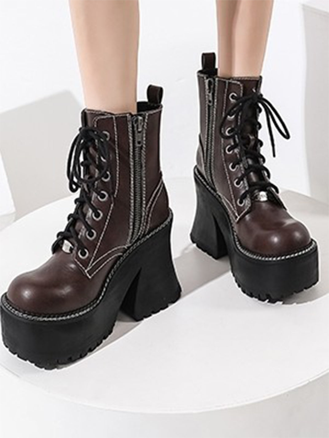 Daisy-Lace Platform Combat Ankle Boots