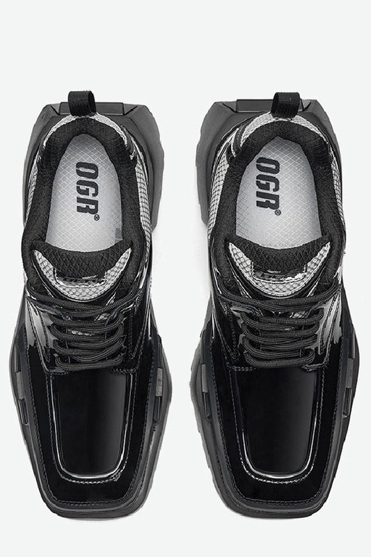 Square-Toe Patent Platform Chunky Sneakers