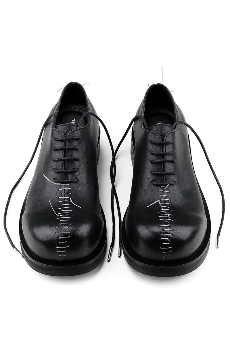 Black Leather Oxford Shoes with Stitch Detail