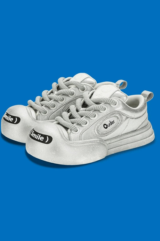 Metallic Silver Platform Canvas Sneakers