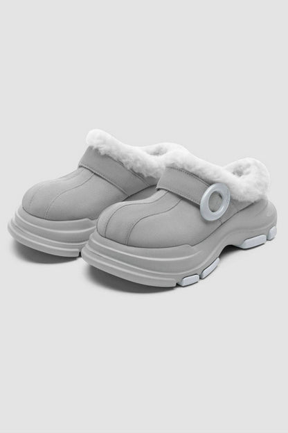 Grey Faux Fur Lined Platform Clog