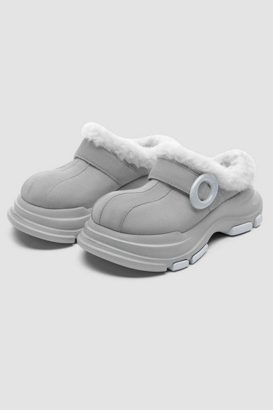 Grey Faux Fur Lined Platform Clog