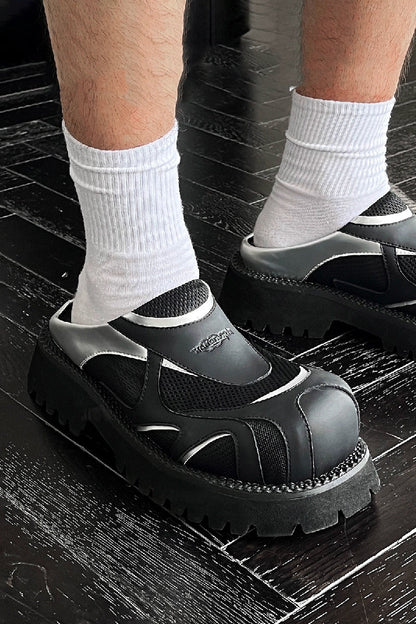 Black and Silver Mesh Platform Slip-Ons