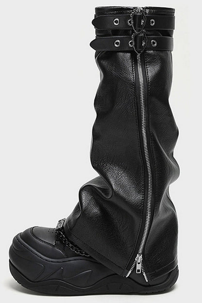All Black Chain Platform Wave Sneakers