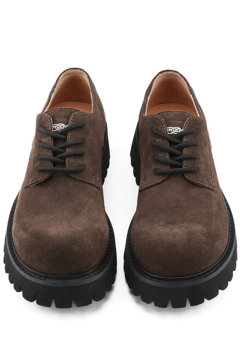 Brown Suede Lug-Sole Derby Shoes