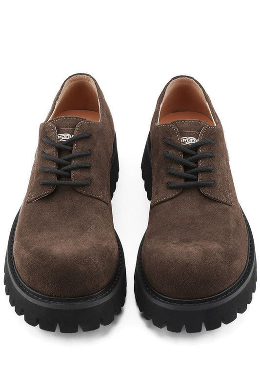 Brown Suede Lug-Sole Derby Shoes