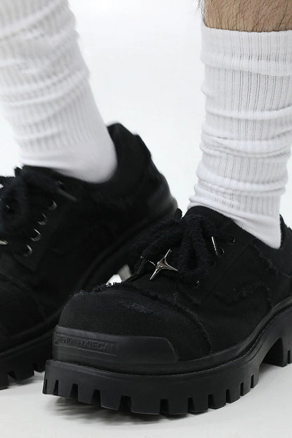 Black Distressed Canvas Platform Sneakers