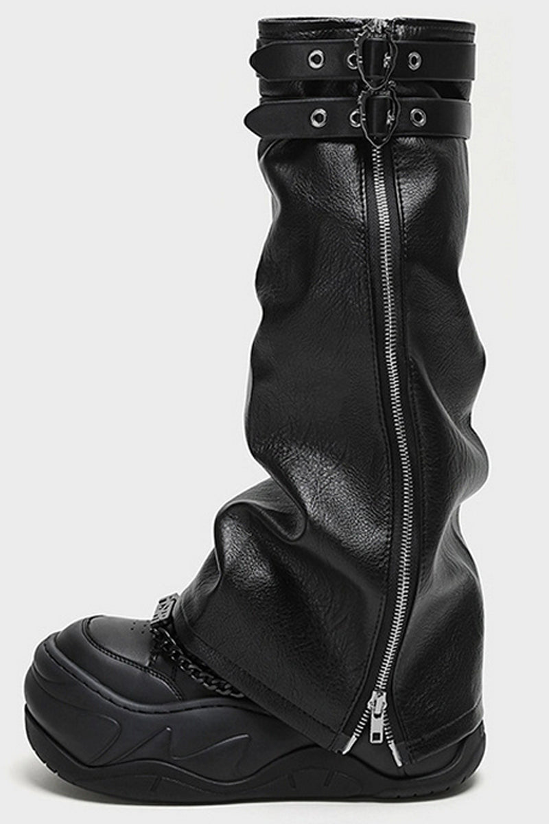 All Black Chain Platform Wave Sneakers