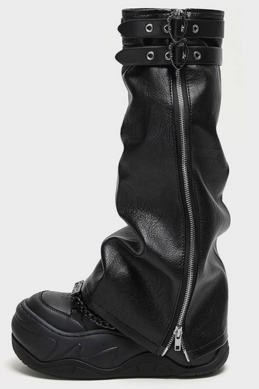 All Black Chain Platform Wave Sneakers