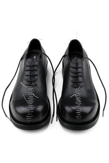 Black Leather Oxford Shoes with Stitch Detail