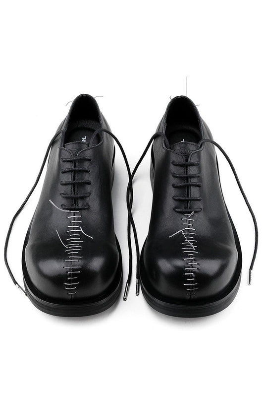 Black Leather Oxford Shoes with Stitch Detail